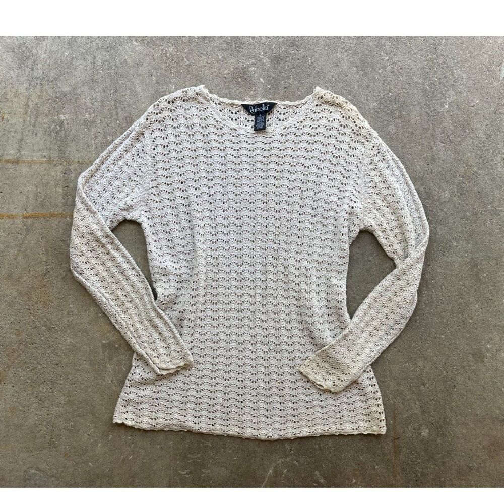 Vintage Rafaella Linen Eyelet Dainty Pullover Sweater Women L